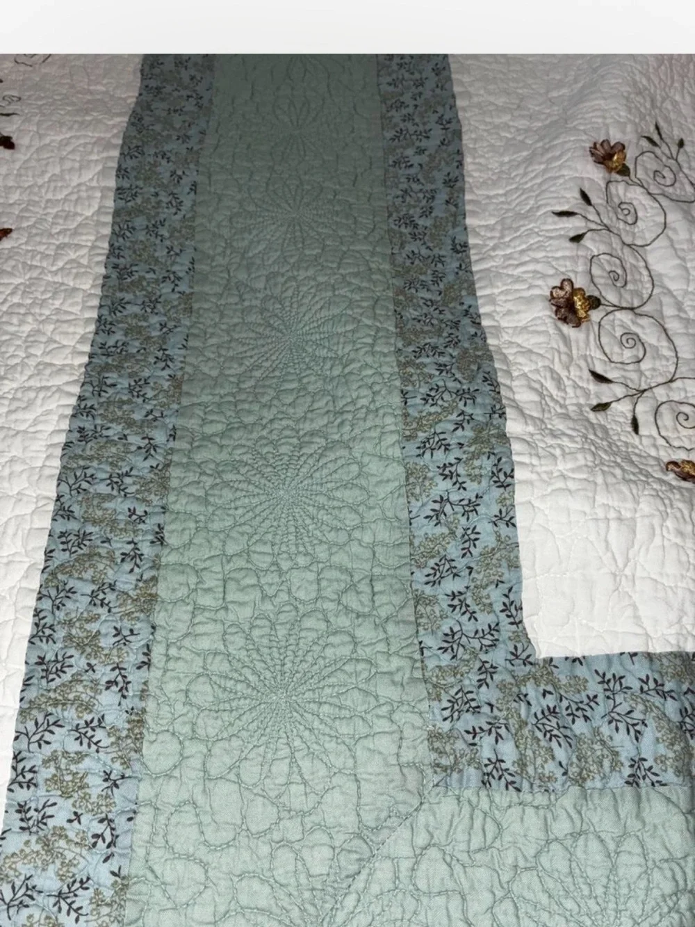 Home Classics Green and White Embroidered Quilt